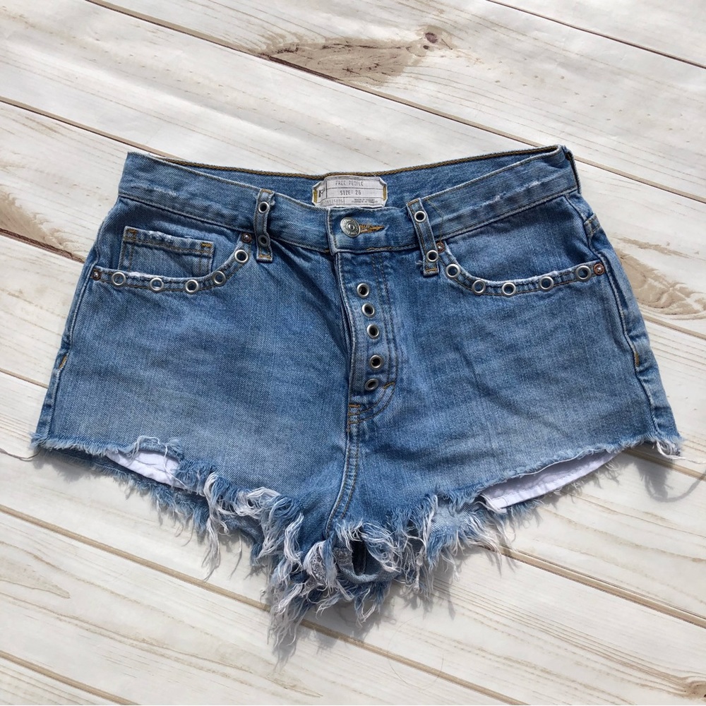 Free People cutoff button fly grommet detail jean shorts